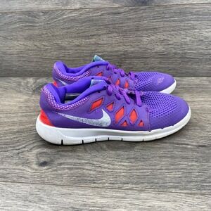 Nike Free 5.0 Running Shoes Kids Size 2Y Purple Orange Mesh Sneakers 644449-500